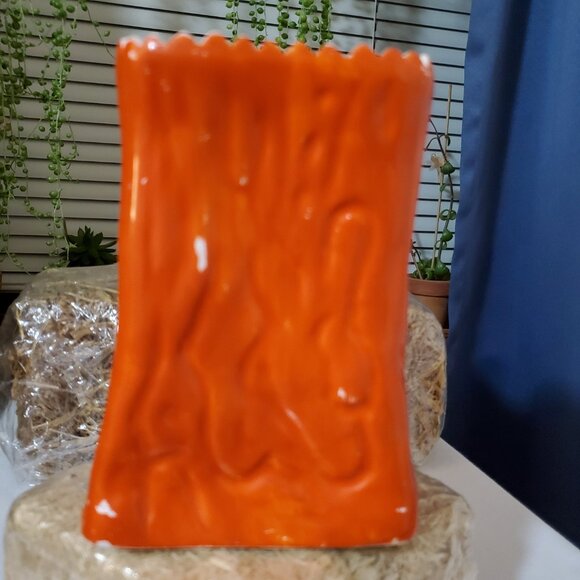 Vintage 90’s Ceramic Pumpkin Jack-o’-Lantern Vase Resembling Trick or Treat Bag - Picture 3 of 7